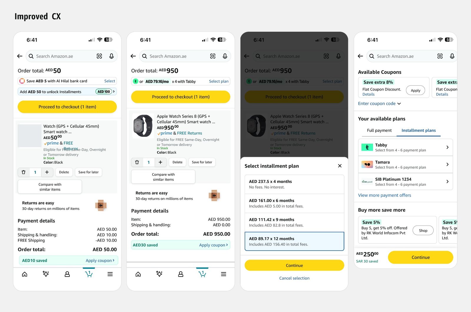 View Cart — after, payment and instalment discovery