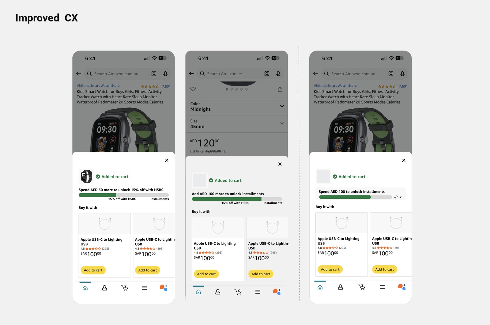 Add-to-Cart confirmation — after, reachable offers and instalments