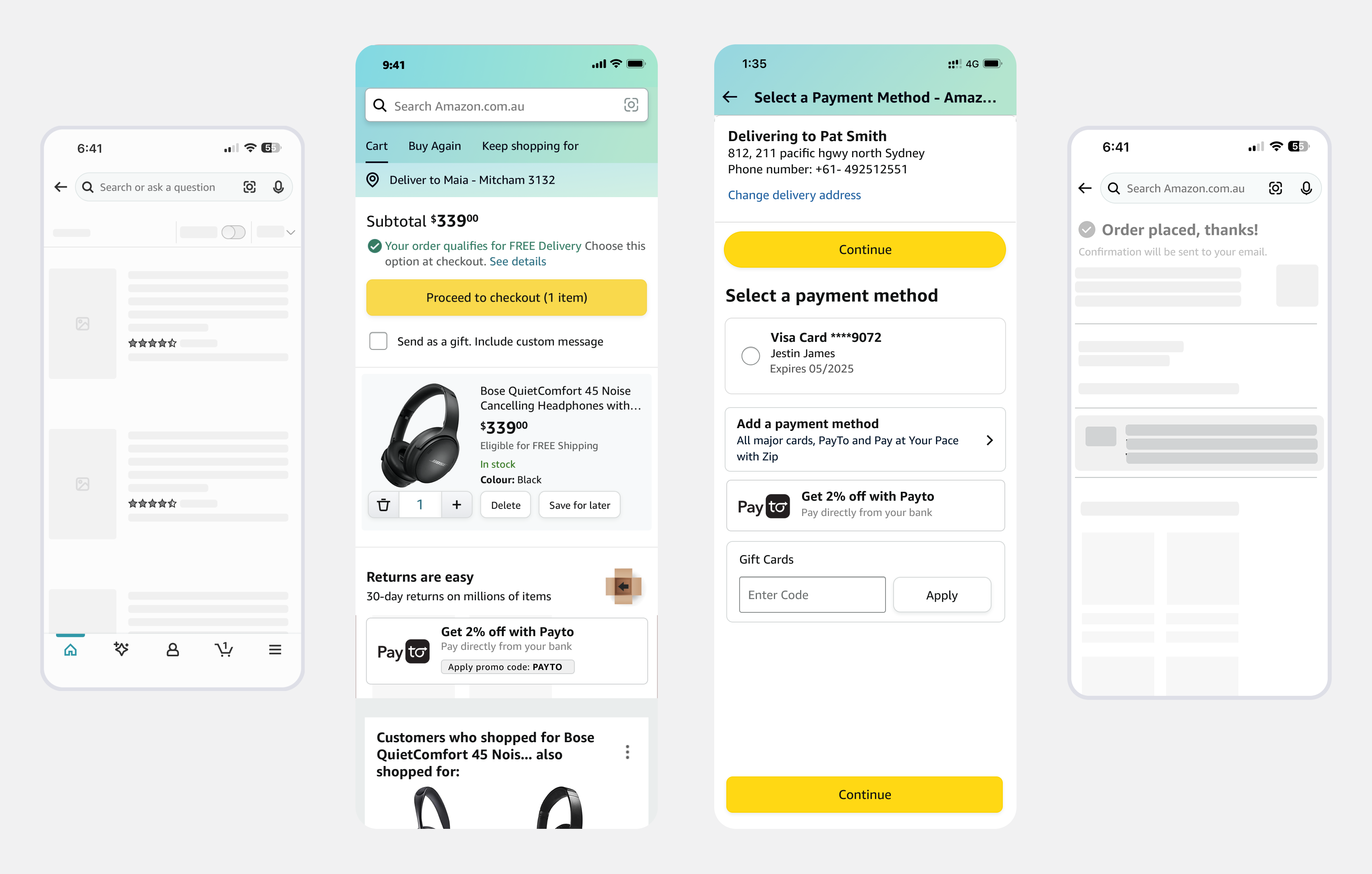 Payment discovery — Select a Payment Method showing PayTo option